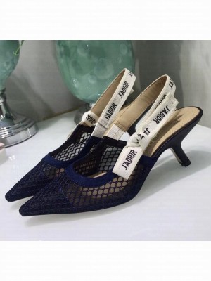 Dior J'Adior Slingback Fishnet Pump With 6.5cm Heel Blue 2020 Collection