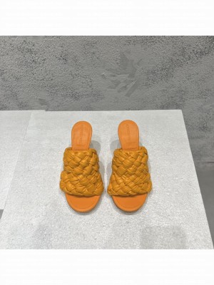 BOTTEGA VENETA Dot Wave 9cm Lambskin Intreccio pleated leather Mules Sandals Orange 2022 Collection