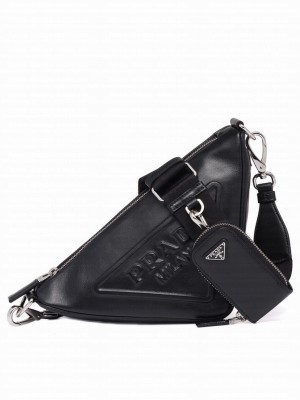 Prada Leather Triangle shoulder bag 1BH190 Black
