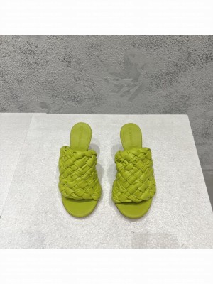 BOTTEGA VENETA Dot Wave 9cm Lambskin Intreccio pleated leather Mules Sandals kiwi 2022 Collection
