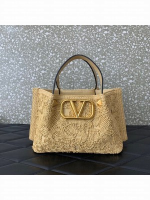 VALENTINO Small RAFFIA MACRAME Shoulder Bag 0220S Apricot