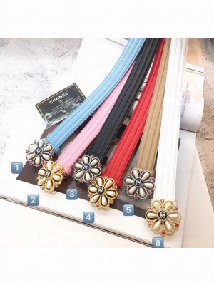 Chanel Width 3cm Pearl Flower Buckle Leather Belt