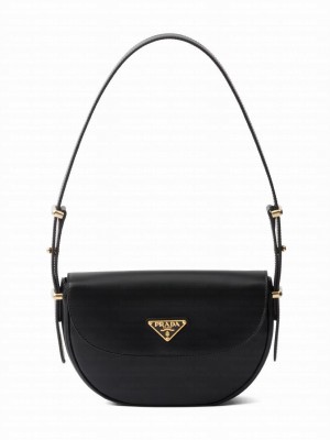 Prada Arque Leather Shoulder Bag With Flap 1BD365 Black