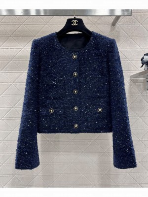 Chanel Women's Sequin Embellished Jacket Dark Blue
