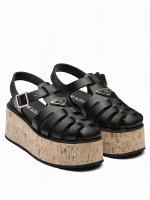 Prada Women's Rubber Wedge Platform Sandals Black