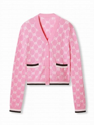 Gucci Women's Cotton Cardigan With GG Intarsia Pink