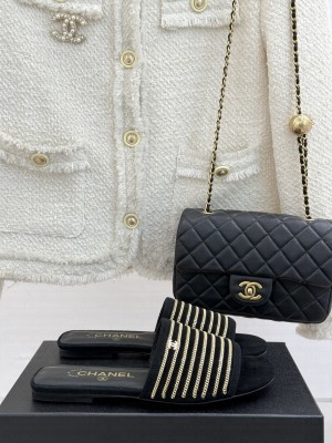Chanel Suede With Gold Chain Slide Mule Black 2025