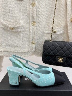 Chanel Slingback 7cm Suede Goatskin & Grosgrain Blue G31318 2025