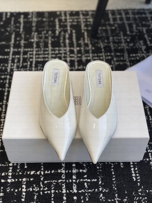 TOTEME Sharp patent wedge mules white