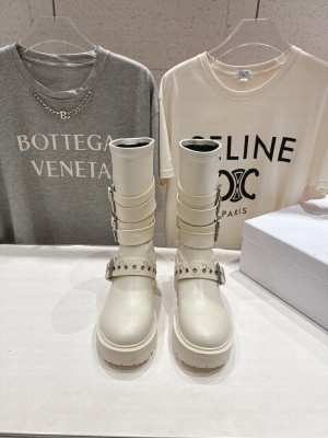 Christian Dior D-Fight Ankle Boot White Calfskin and Leather-Effect Stretch Material