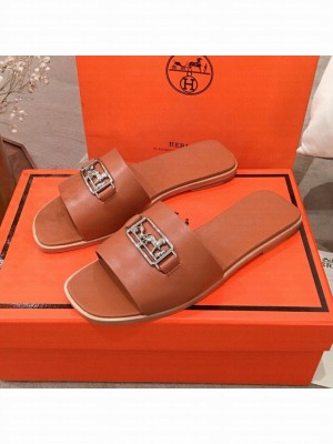 Hermes Villa Flat Slide Sandals Brown 2020 Collection