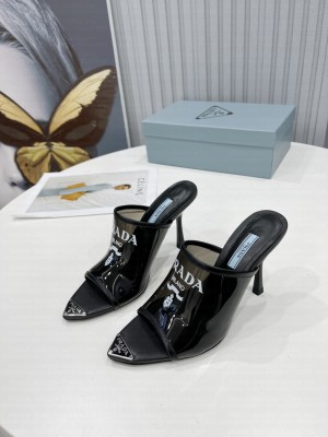 Prada 10cm TPU Mules Transparent Slides 2022 Collection Blue