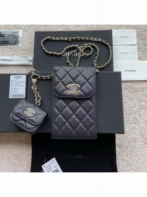 Chanel MINI FLAP PHONE CASE CAVIAR LEATHER BAG AP2742 BLACK