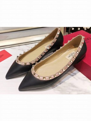 Valentino Rockstud Ballet Flats Ballerinas in Leather Black
