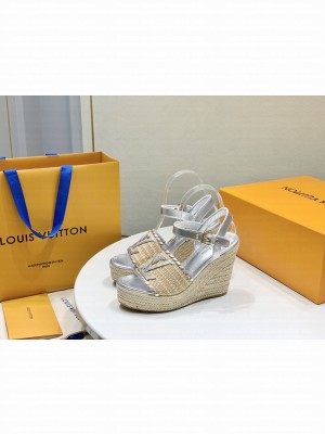 Louis Vuitton Starboard Wedge Sandal 10cm in LV Raffia and Leather 05