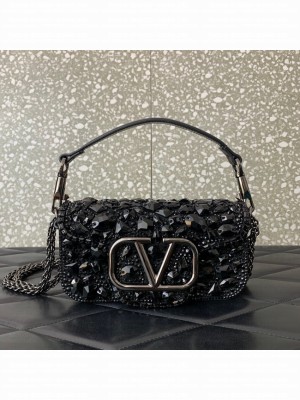 VALENTINO Super Mini Loco imitation crystal chain bag 6038 black