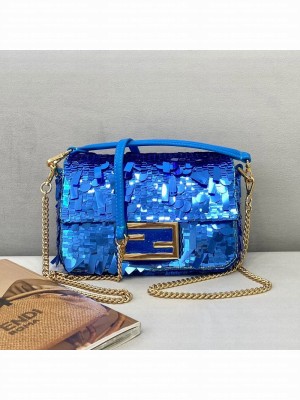 Fendi Baguette Sequins Mini Bag Blue  2021 Collection