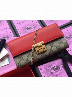 Gucci Padlock GG Canvas and Calfskin Continental Chain Wallet 453506 Red 