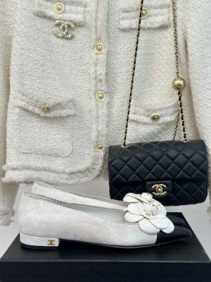Chanel Women's Camellia Suede & Leather Flat White 2024