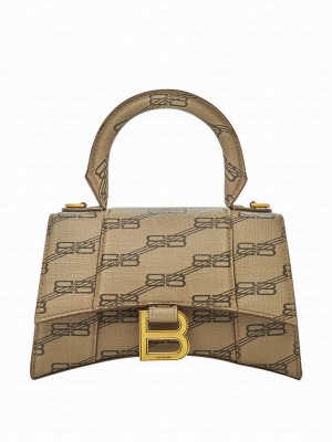 Balenciaga Hourglass XS Handbag BB Monogram Coated Canvas Apricot