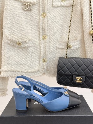 Chanel Lambskin cc Metal slingback Pumps Blue 2025