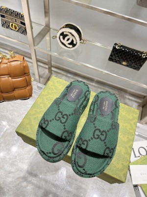 Gucci Maxi GG Canvas Platform Slide Sandals 5.5cm Green 2022 Collection
