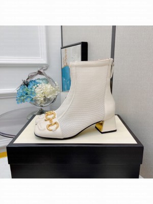 Gucci Women's White GG Horsebit Mesh Heel 5.5  Ankle Boot 2021 Collection