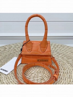 Jacquemus Leather Le Chiquito Micro Bag Croco Pattern Orange