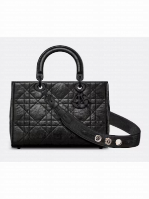 Medium Lady D-Sire My ABCDior Bag Black Macrocannage Crinkled Calfskin M1151S
