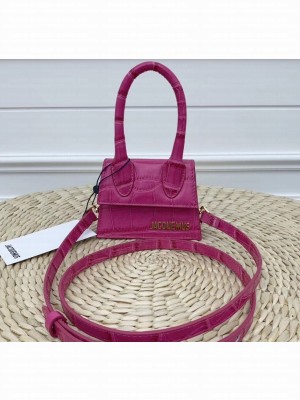 Jacquemus Leather Le Chiquito Micro Bag Croco Pattern Fuchsia