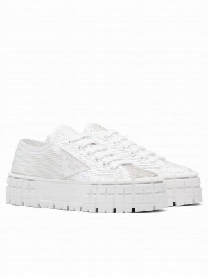 Prada Women's Double Wheel Sequin Sneakers White