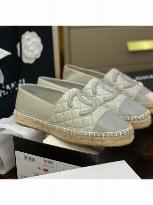 Chanel CC Quilted Lambskin Espadrilles Light Gray Spring/Summer 2021 Collection 34