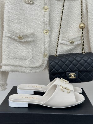 Chanel Lambskin Slide Mule White