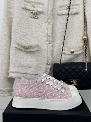 Chanel 3.5cm Platform Tweed Sneakers Pink