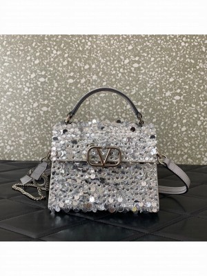 VALENTINO GARAVANI Loco Calf leather bag 0055 silver