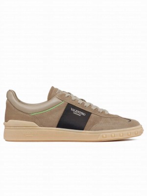 Valentino Unisex Upvillage Low Top Sneaker In Split Leather And Calfskin Nappa Leather Cream