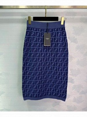 Fendi Women's FF Jacquard Knit Skirt Blue