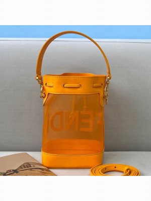 Fendi Mon Tresor Mini Bucket Bag in Orange Leather and Mesh  2021 Collection
