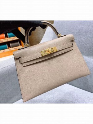 Hermes Mini Kelly II Bag in Original Chevre Leather Pale Gray