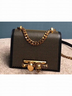 Alexander Mcqueen Small Jewelled Satchel Bag Black/Gold Studs