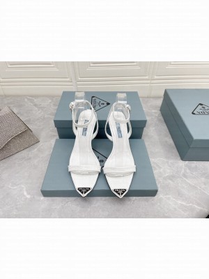 Prada Crocodile pattern Sandals 9cm with Metal Logo White 2022 Collection