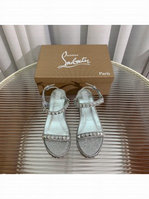 Christian Madmonica Espadrilles Sandals 6cm in Silver Glitter and Spikes