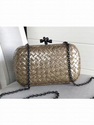 Bottega Veneta Metallic Intrecciato Chain Knot Clutch Gold 