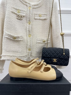 Chanel Women's Mary Janes Lambskin Flat Sandals with Double Buckle Beige 2023 Collection