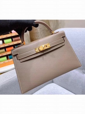 Hermes Mini Kelly II Bag in Original Epsom Leather Elephant Gray