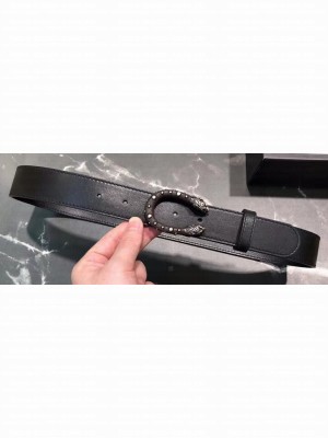 Gucci Width 3/3.5cm Leather Belt Black/Silver with Dionysus Stud Buckle