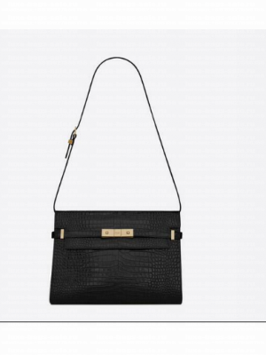 SAINT LAURENT MANHATTAN SHOULDER BAG IN CROCODILE-EMBOSSED SHINY LEATHER 579271 BLACK
