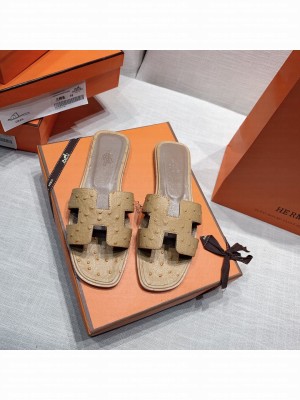 Hermes Oran Flat slippers with Ostrich Leather 088 2021 Collection