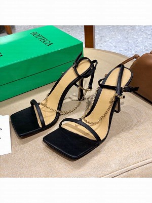 Bottega Veneta Stretch Lambskin Chain Sandals 9cm Black  2021 Collection