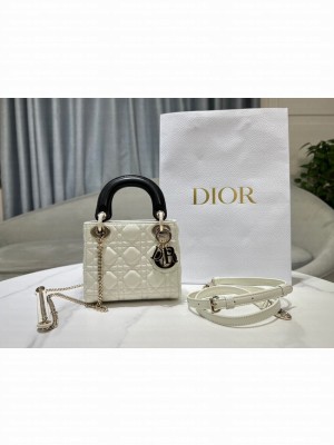 Mini Lady Dior Bag Two-Tone Latte and black Cannage Lambskin M0505ONI